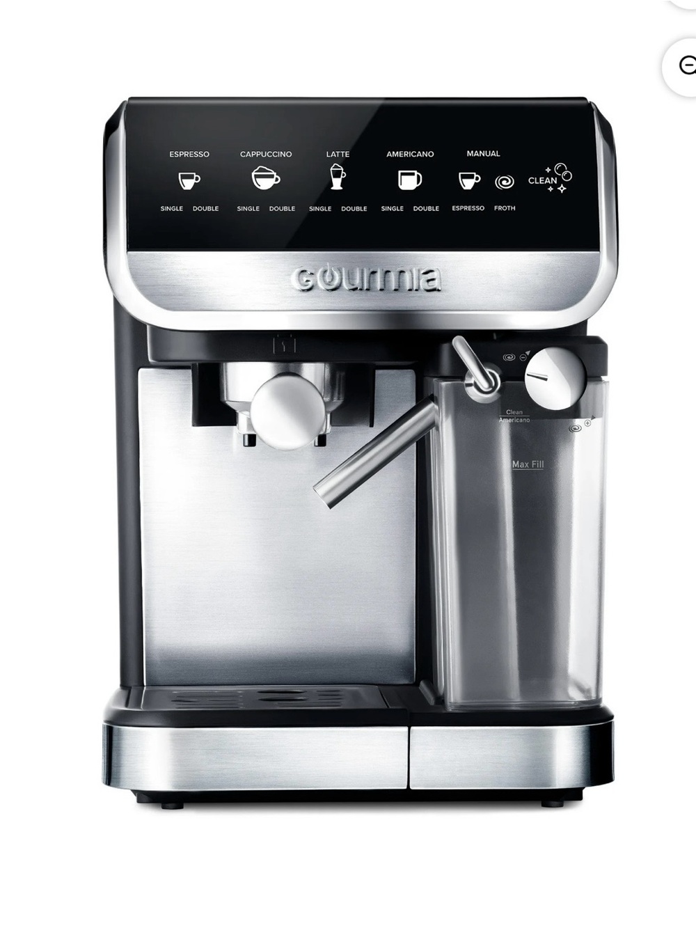 Gourmia Stainless Steel Espresso & Cappuccino Machine - Silver